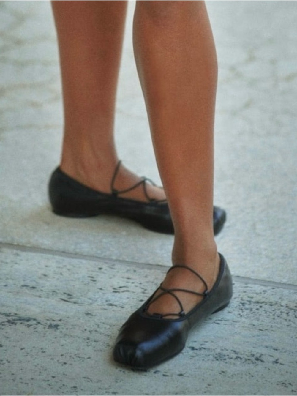 Reformation Barbara Flat Black Lace-Up Square-Toe Ballet